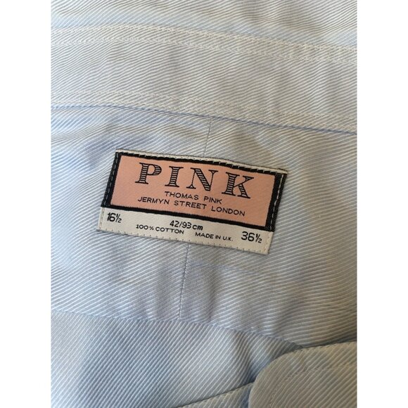 Thomas Pink Men’s Blue Dress Shirt 16.5 36/37 Made in UK Cotton Button-Up Long - Picture 5 of 6